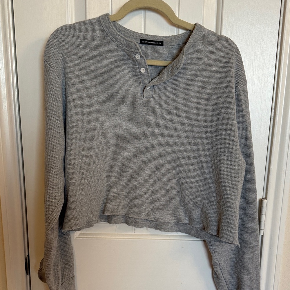 Brandy Melville Light Gray Henley Top - One Size